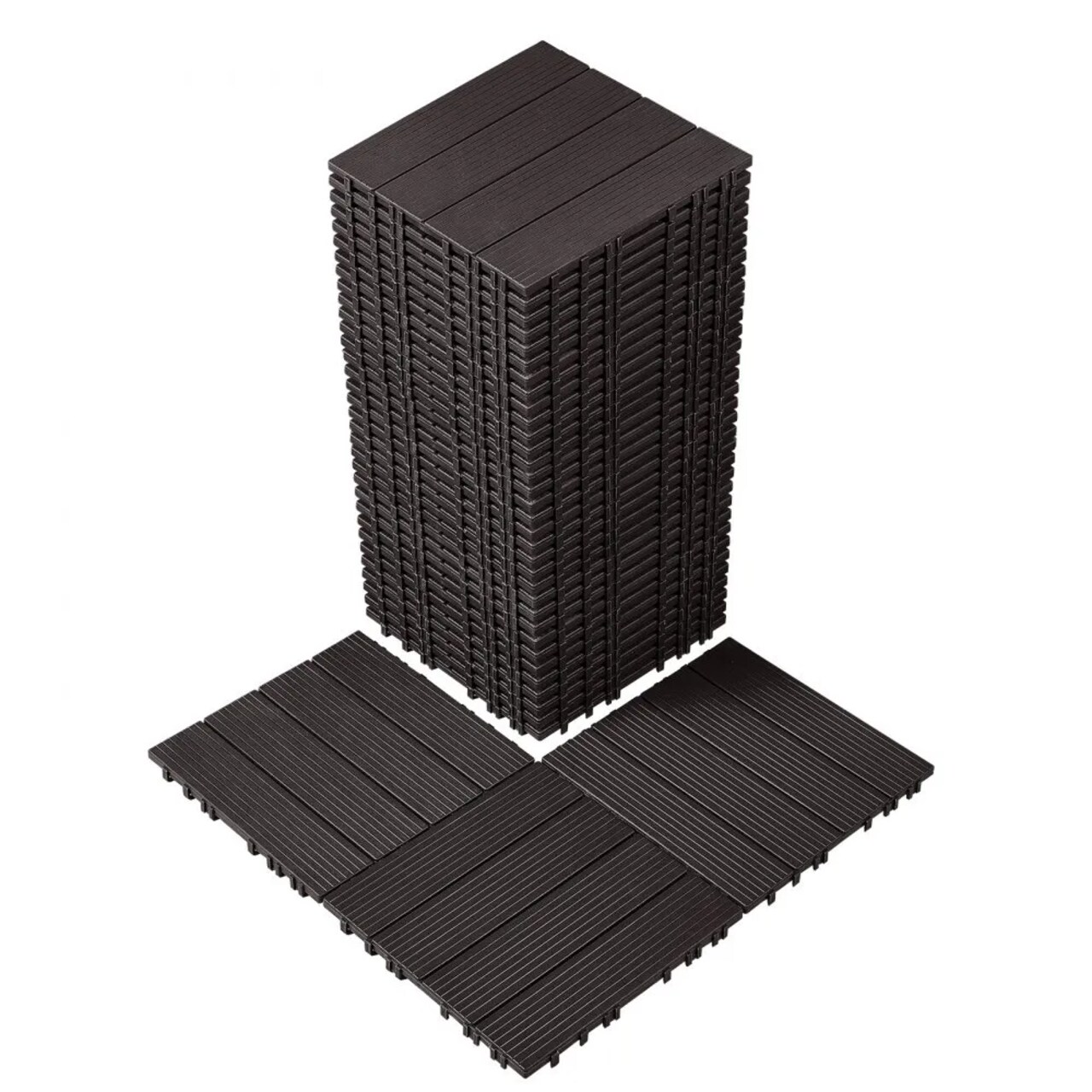 Pack of 36 Interlocking Deck Tiles 11.6"x11.6" Waterproof Plastic Patio Balcony Flooring Dark Brown